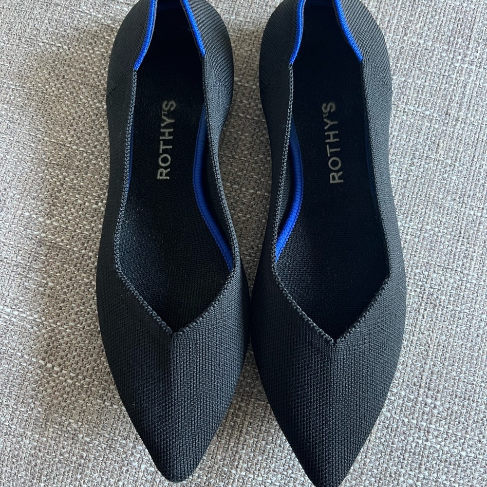 Rothy's The Point Black Solid Knit Slip On Ballet Flat Shoes Size 8.5 Womens